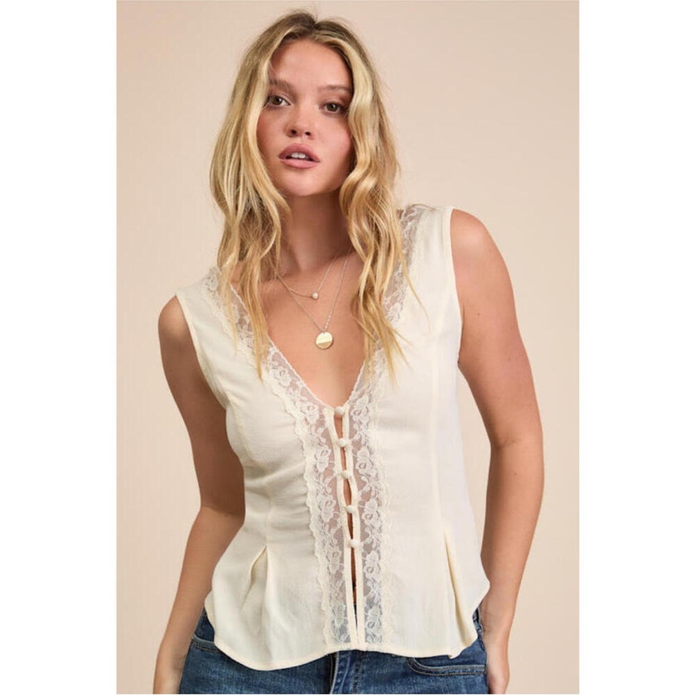 Lulus Cream Lace Trim Top
